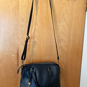 Fossil Black Leather Shoulder Bag with Gold-Tone Accents
